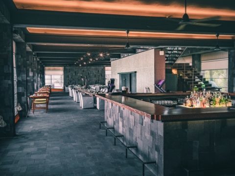 Modern interior of restaurant in dark tones